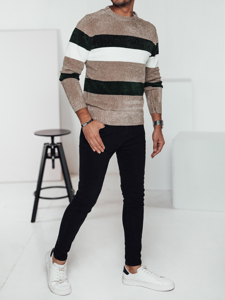Sweter męski w paski brązowa Dstreet