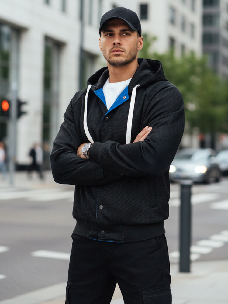 Pánska bomber bunda s kapucňou modrá