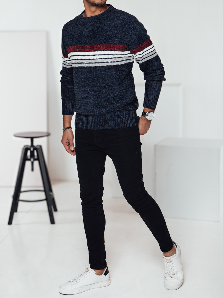 Sweter męski w paski granatowy Dstreet