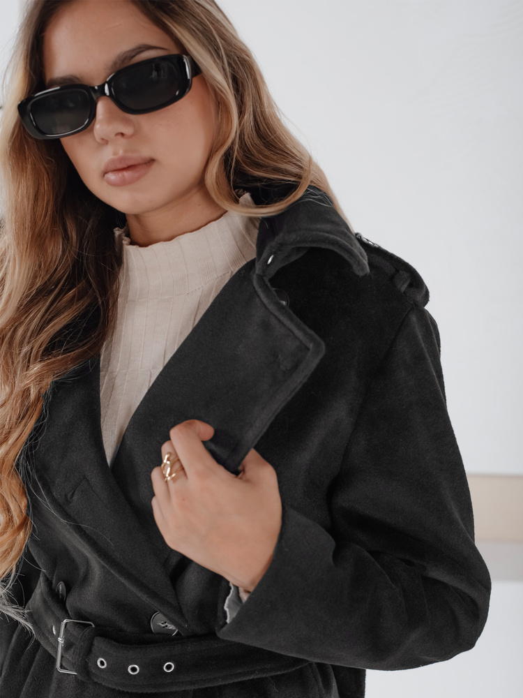 Płaszcz zimowy damski klasyczny trench czarny Dstreet