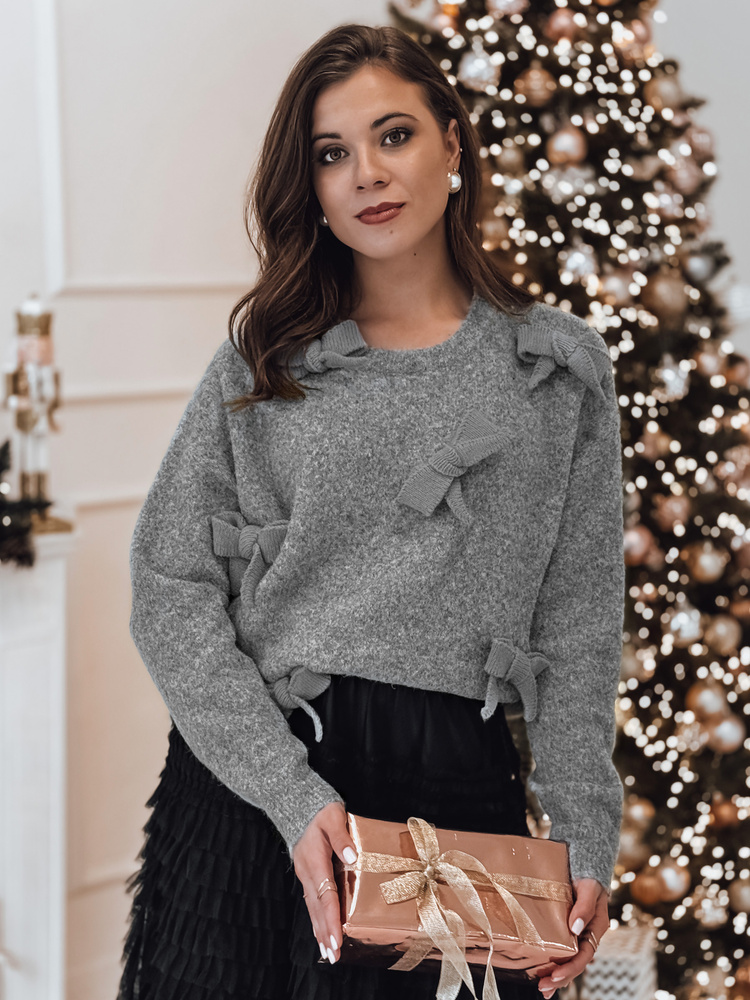 Sweter damski one size BOWTONE z kokardkami jasnoszary Dstreet
