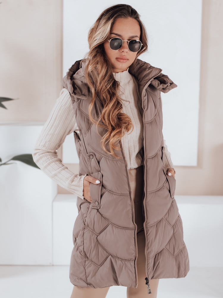 Dámska khaki vesta s kapucňou