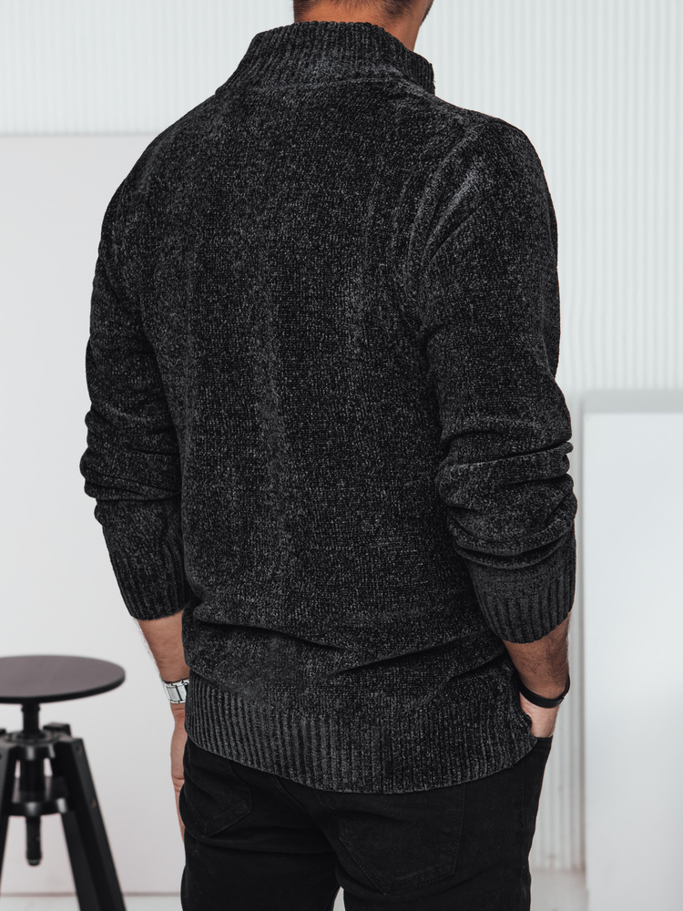 Pulover bărbătesc cu guler deschis, gri închis