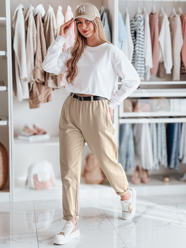 Pantaloni chino de damă cu curea TAILANDI latte