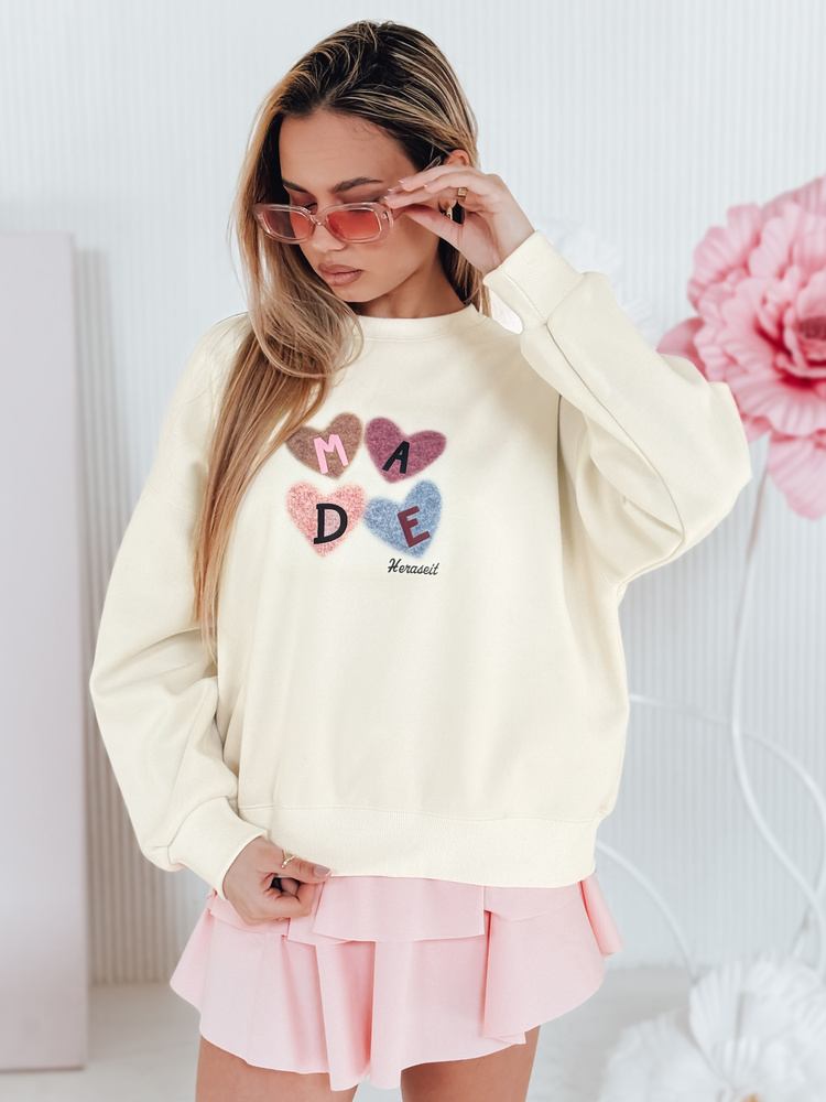 Bluza damske oversiz z sercami MADELIN beżowa Dstreet
