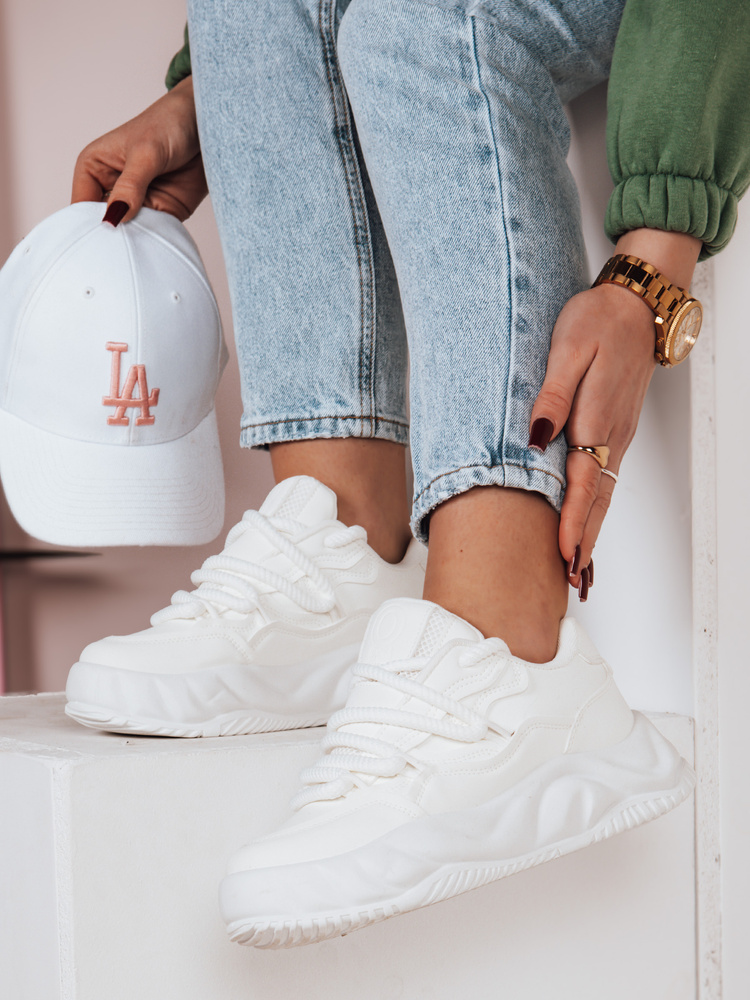 Teniși de damă cu platformă LALANDRA albi