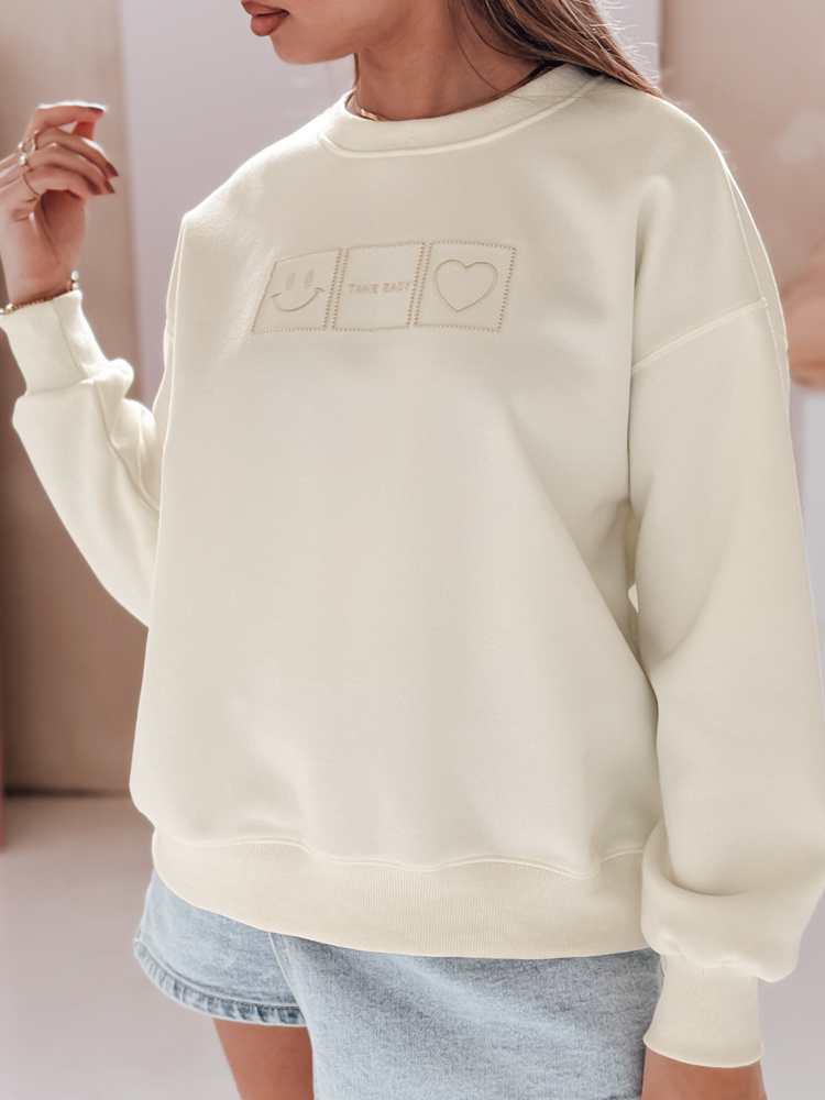 Bluza damska oversize z haftem EASYJOY ecru Dstreet