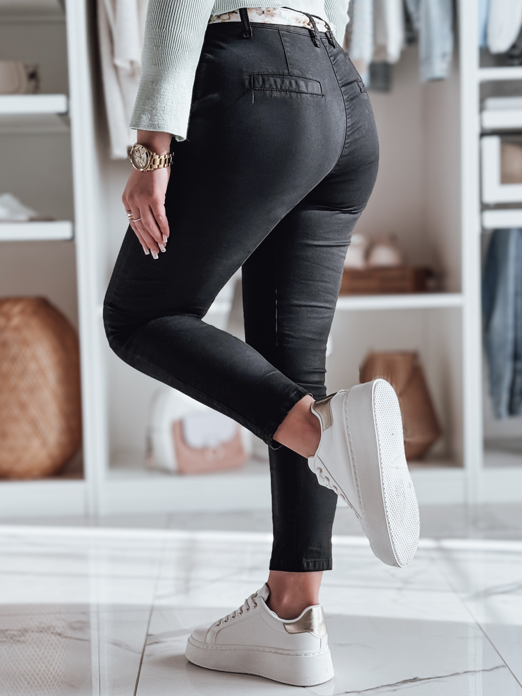 Pantaloni chino negri de damă cu curea