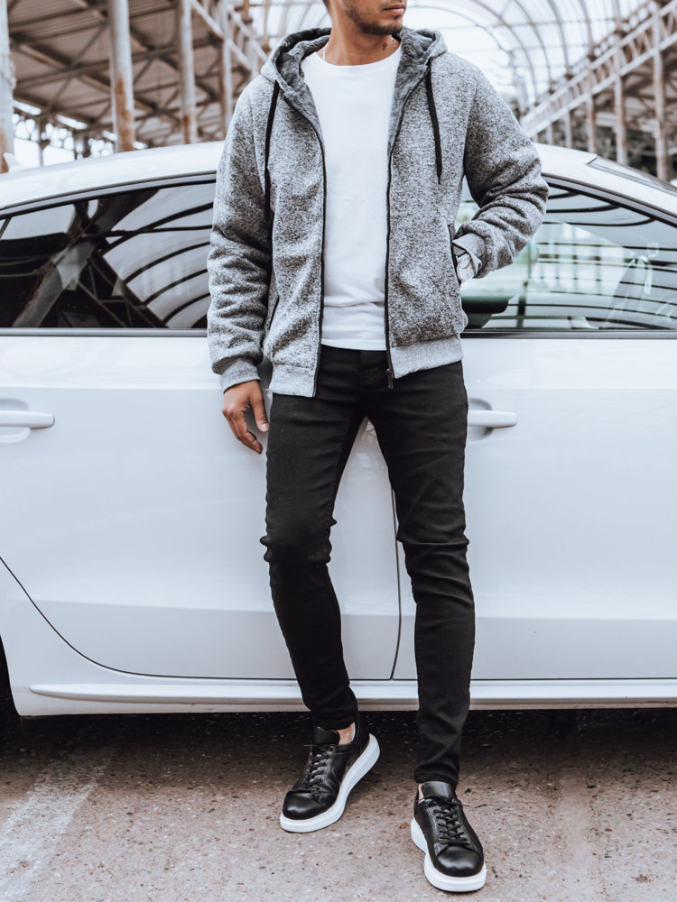 Rozpinana bluza męska ocieplana jasnoszara Dstreet