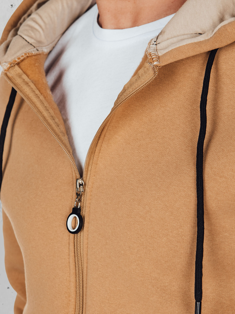 Bluza męska rozpinana basic z kapturem kamelowa Dstreet