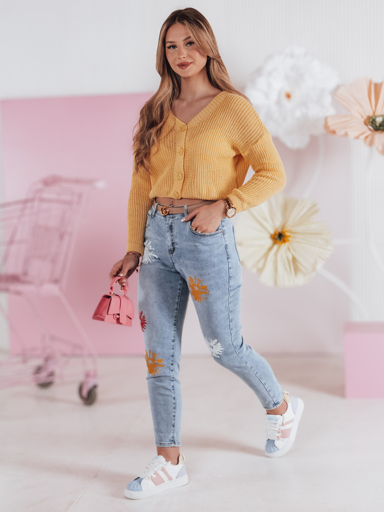 Spodnie damskie jeansowe slim fit w kwiatki FLORENSSO niebieskie Dstreet