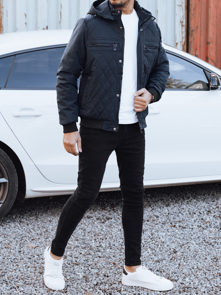 Kurtka męska przejściowa pikowana z kapturem granatowa Dstreet