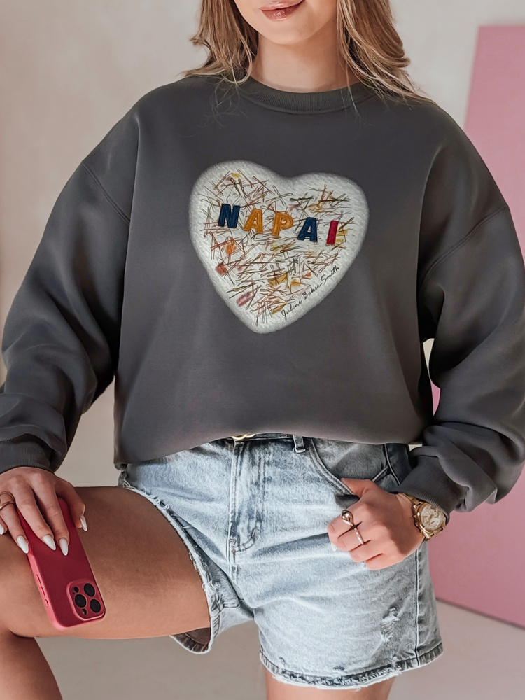 Bluza damska oversize z sercem SERDUCHOVA grafitowa Dstreet