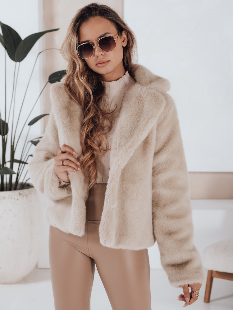 Haină scurtă de blană bej GLAMFLUFFY