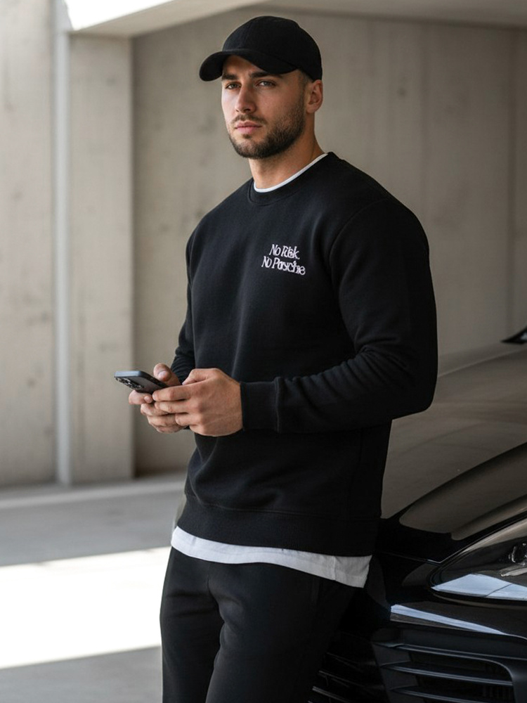 Černá pánská mikina bez kapuce