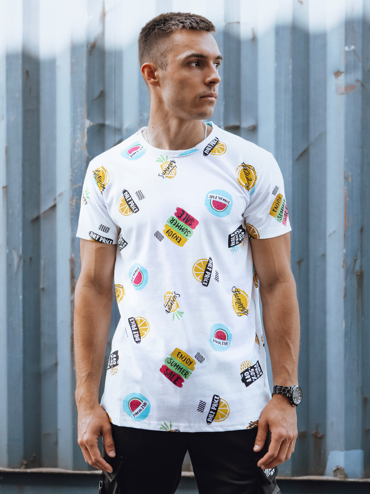 T-shirt męski z nadrukiem biały Dstreet