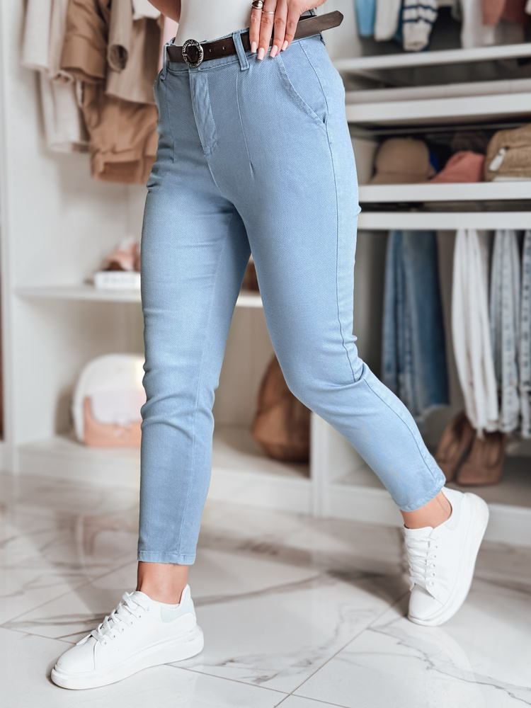 Spodnie damskie slim fit z paskiem TAIRONIK niebieskie Dstreet