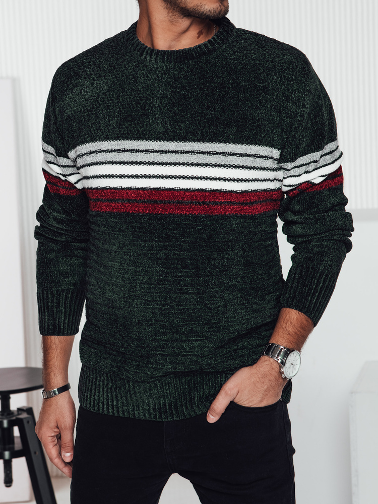 Sweter męski w paski zielony Dstreet