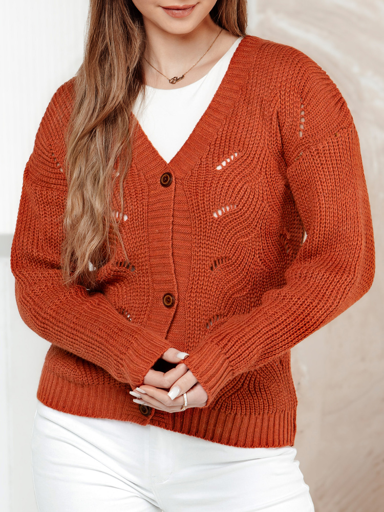 Sweter damski rozpinany KNITVIA rudy Dstreet