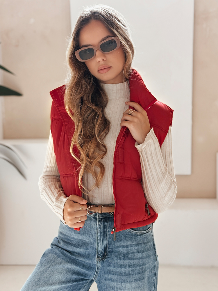 Vestă matlasată roșie pentru femei