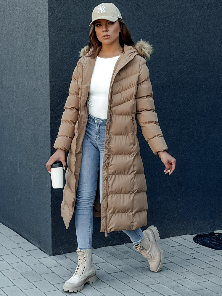 Płaszcz zimowy damski LUXWARM ciemnobeżowy Dstreet