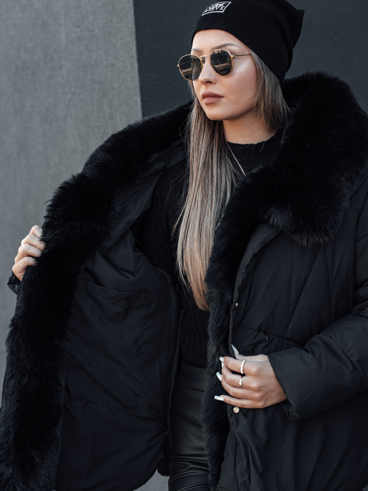 Geacă de iarnă pentru femei LUNAVI cu glugă și blană