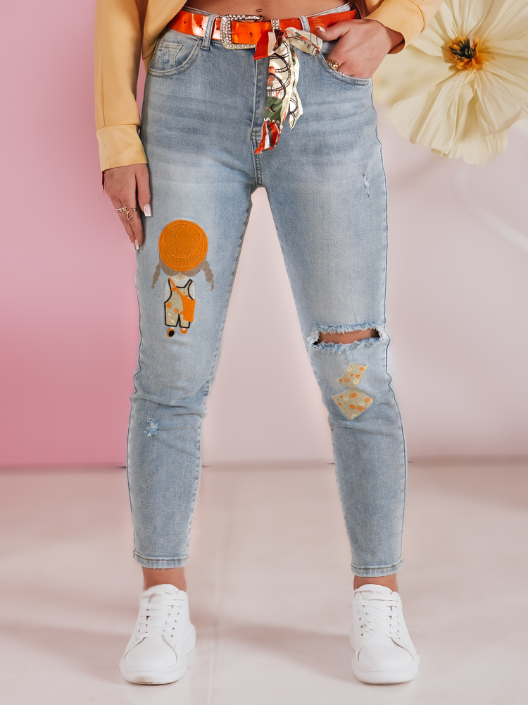 Spodnie damskie jeansowe slim fit z paskiem GIRLHOOD niebieskie Dstreet