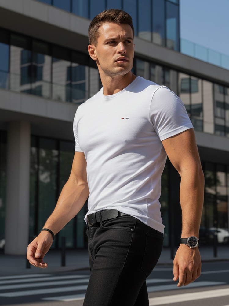 Biely pánsky T-shirt s výšivkou