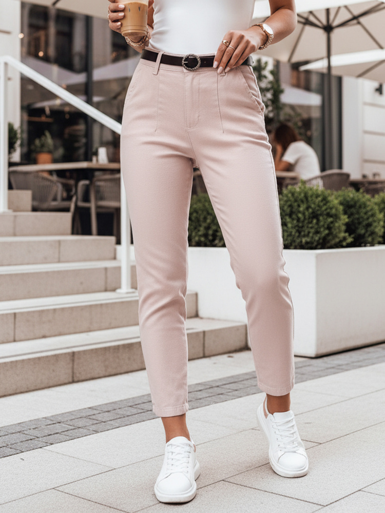 Dámske slim fit nohavice s opaskom TAIRONIK ružové