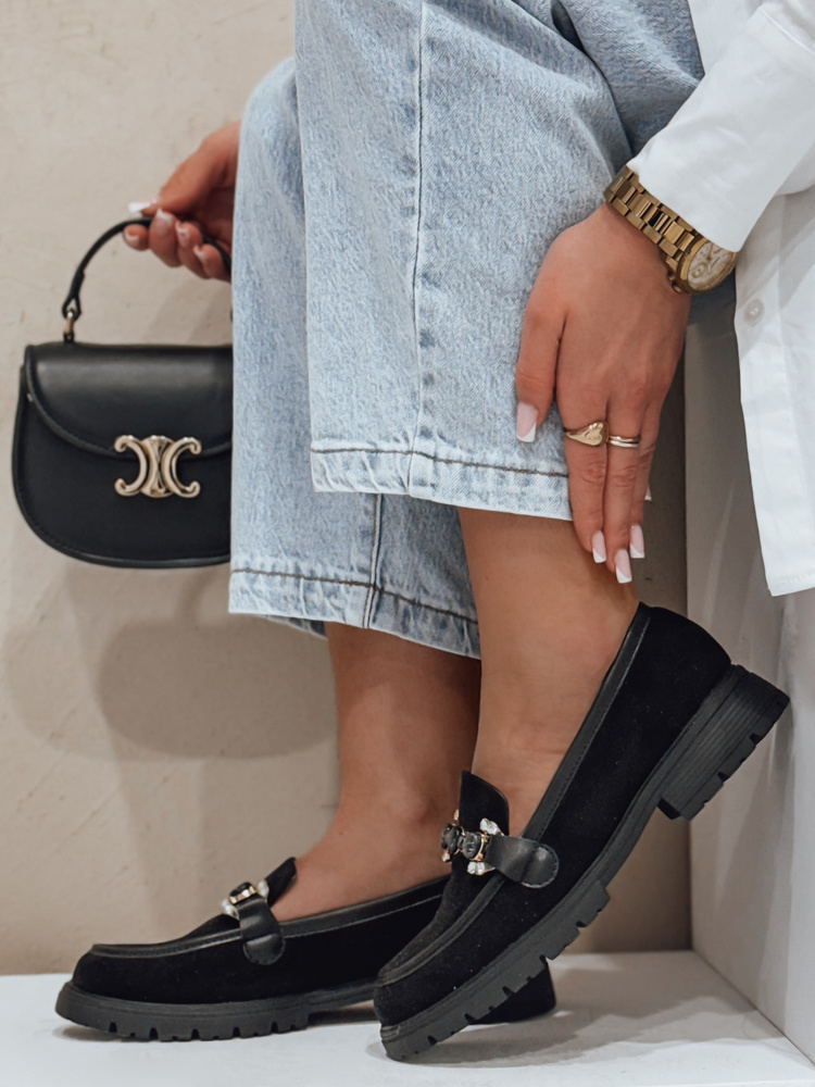 Mokasyny damskie na płaskiej podeszwie LOFINKA czarne Dstreet