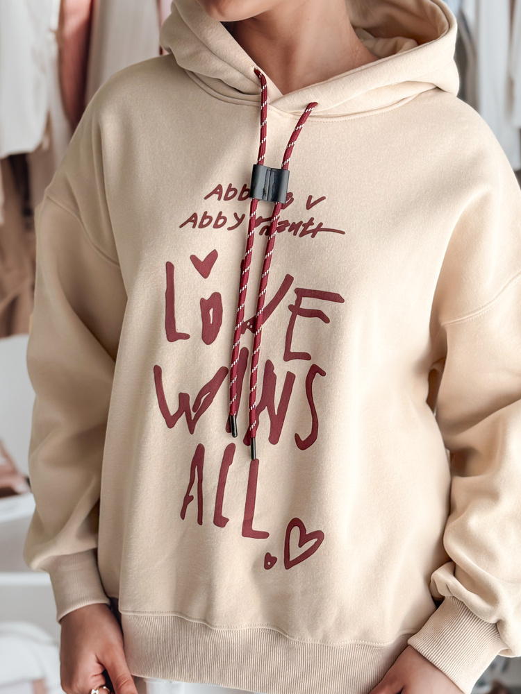 Bluza damska oversize z kapturem LOVEWILL beżowa Dstreet