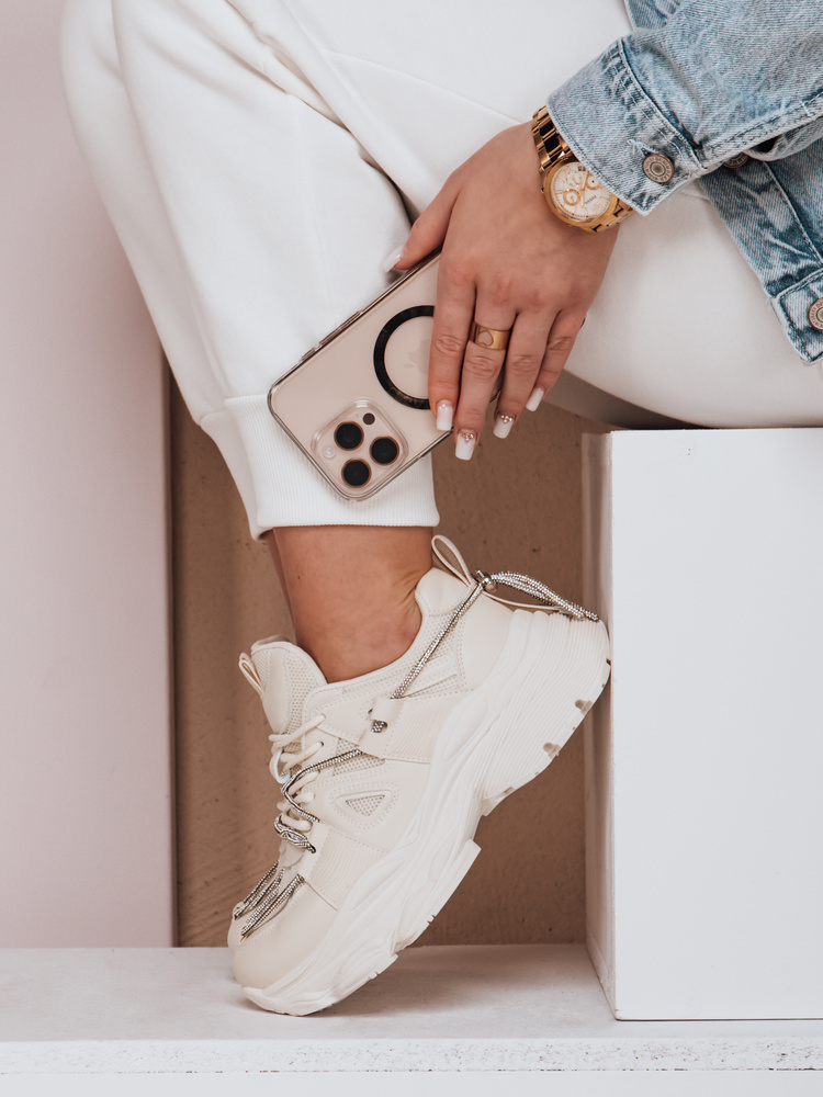 Teniși bej pentru femei cu talpă groasă