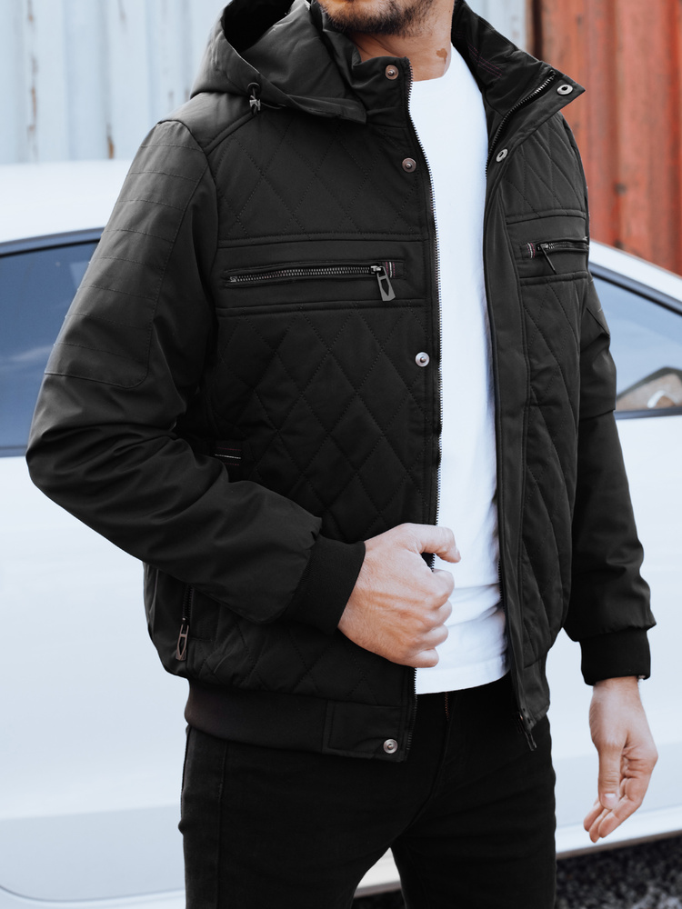 Kurtka męska przejściowa pikowana z kapturem czarna Dstreet