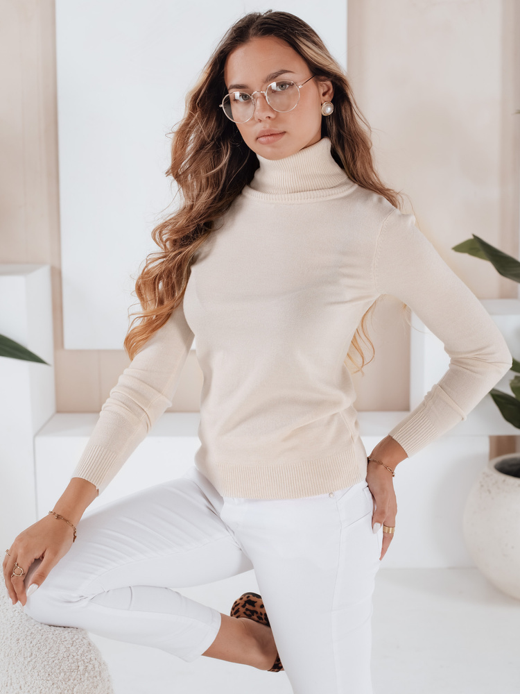 Damski sweter z golfem VANORIA kremowy Dstreet