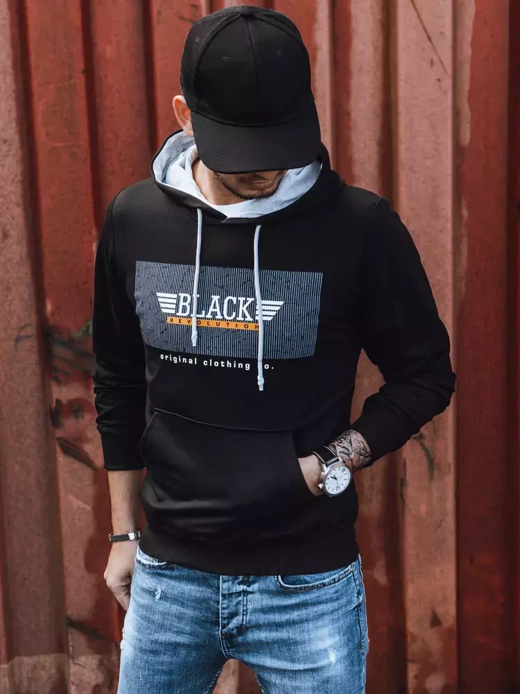 Bluza męska z nadrukiem czarna Dstreet