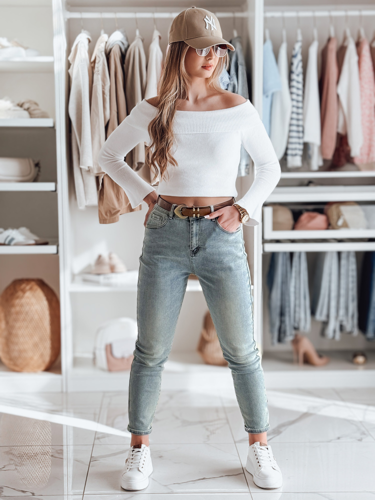 Spodnie damskie jeansowe slim fit z paskiem SLIMVISA niebieskie Dstreet