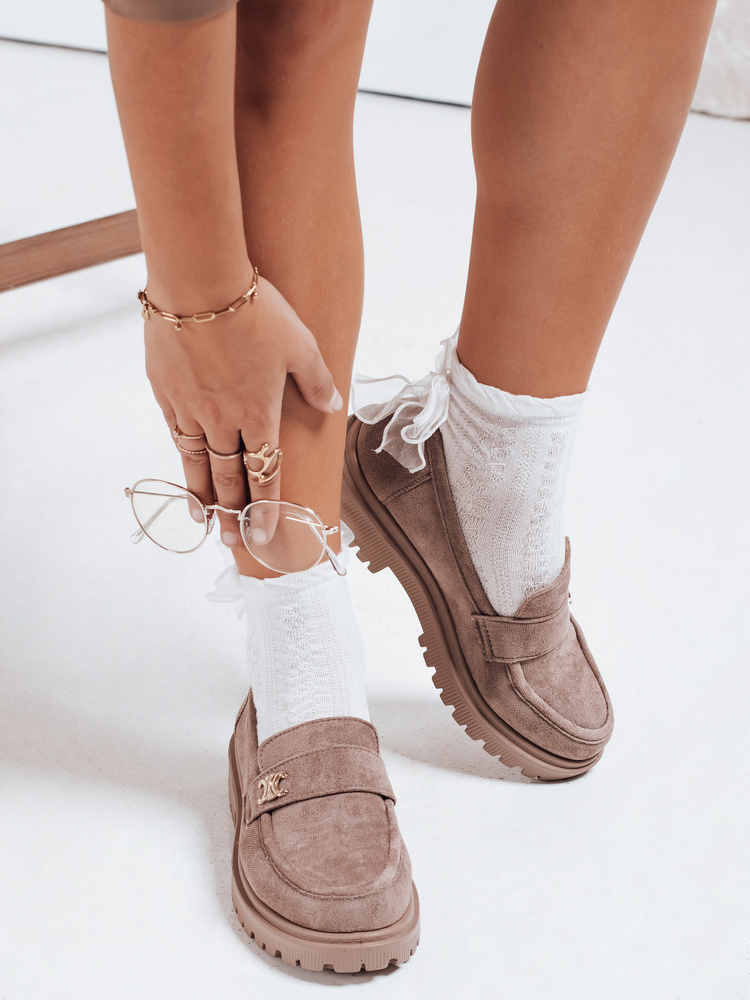 Mokasyny damskie zmaszowe beżowe Dstreet