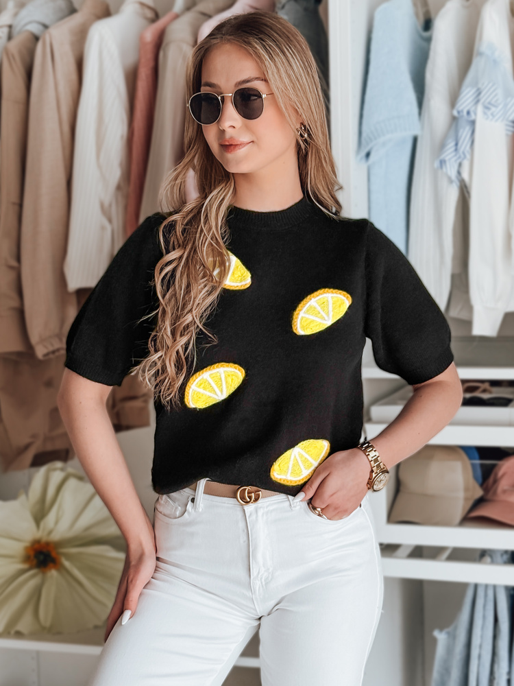 Sweter damskie oversize z cytrynami CYTRYNKA czarny Dstreet