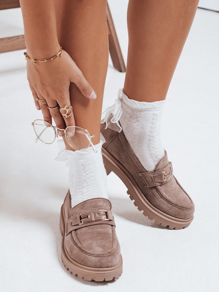 Mokasyny damskie zamszowe beżowe Dstreet