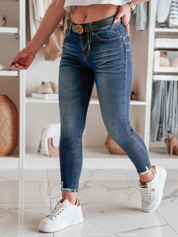 Spodnie damskie jeansowe skinny z paskiem SKINNYJUP niebieskie Dstreet