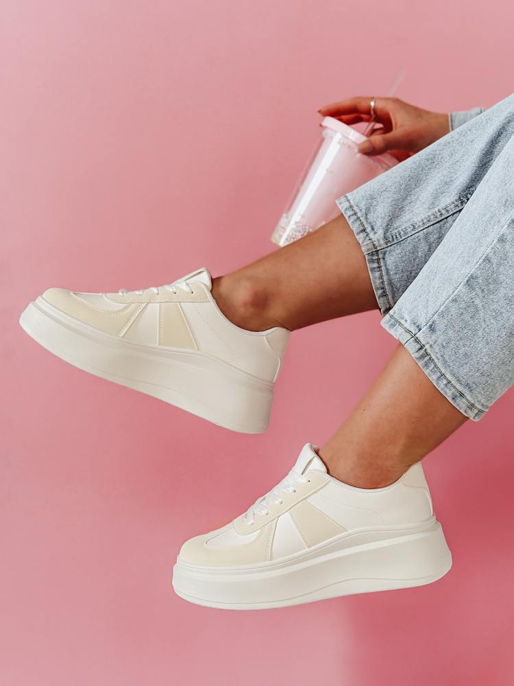 Teniși albi de damă pe platformă MODNIKKI