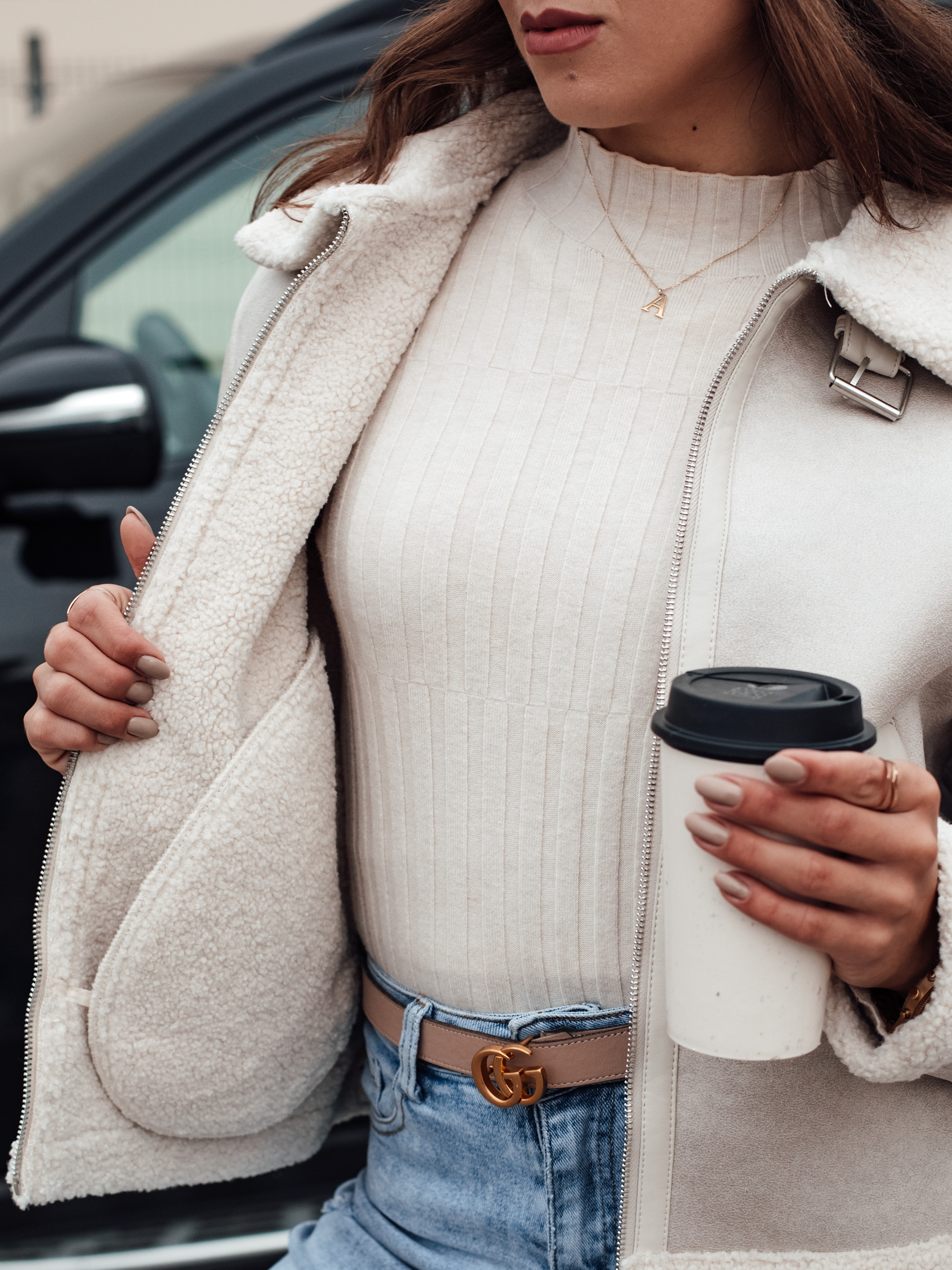 Jachetă de damă din piele întoarsă cu blană KASAMIRA