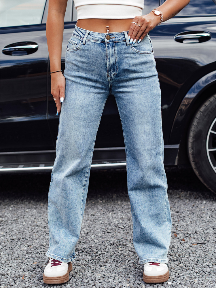 Spodnie damskie JEANFLOW jeansowe wysoki stan z szerokimi nogawkami jasno niebieskie Dstreet