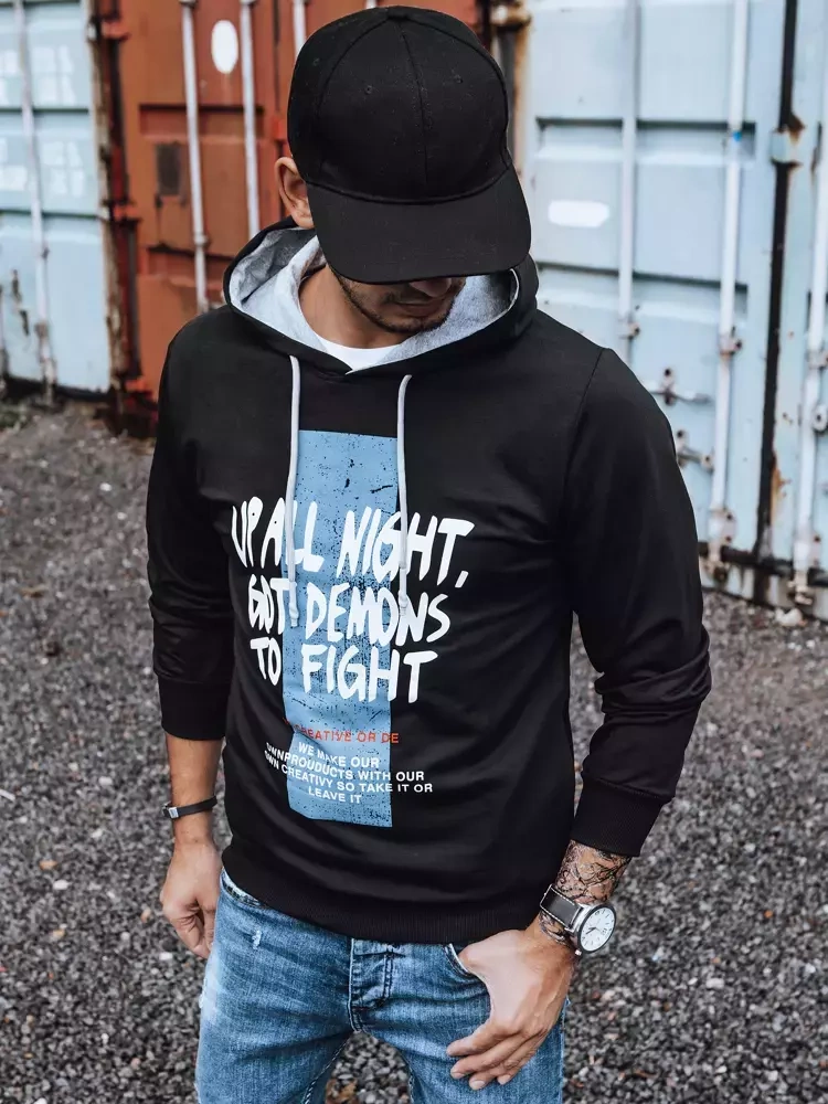 Bluza męska z nadrukiem czarna Dstreet