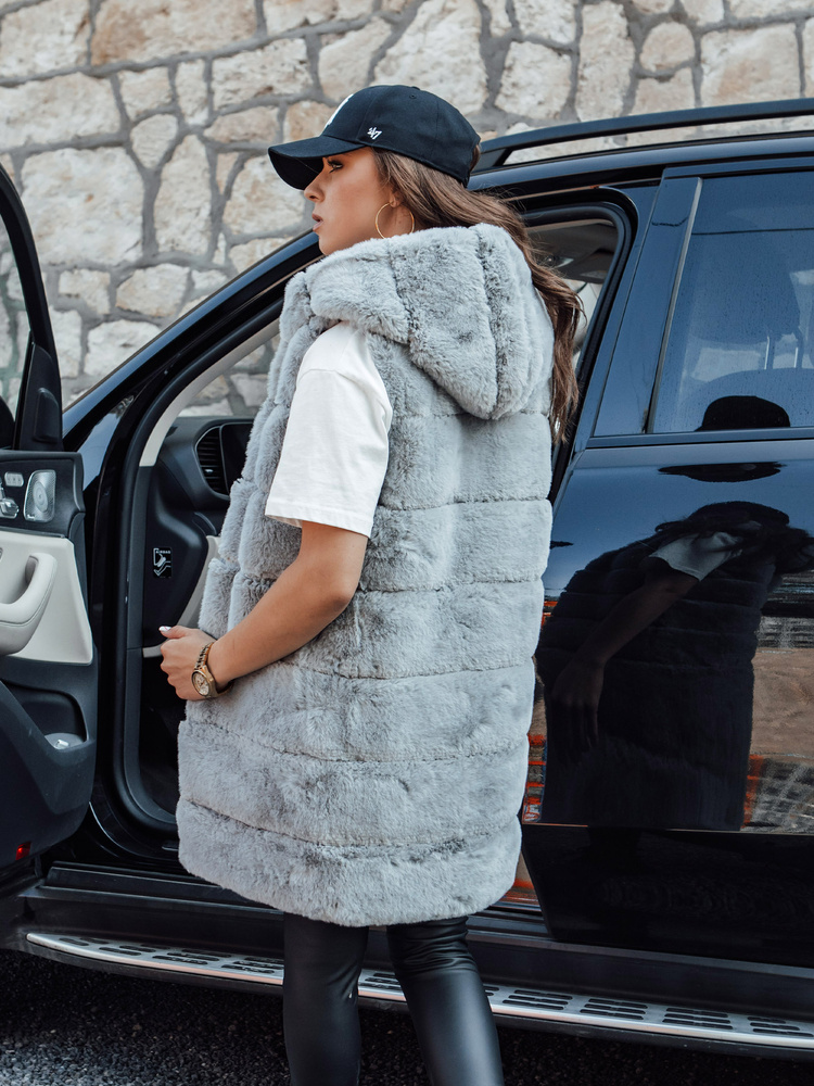 Vestă de blană gri pentru femei ASHTON