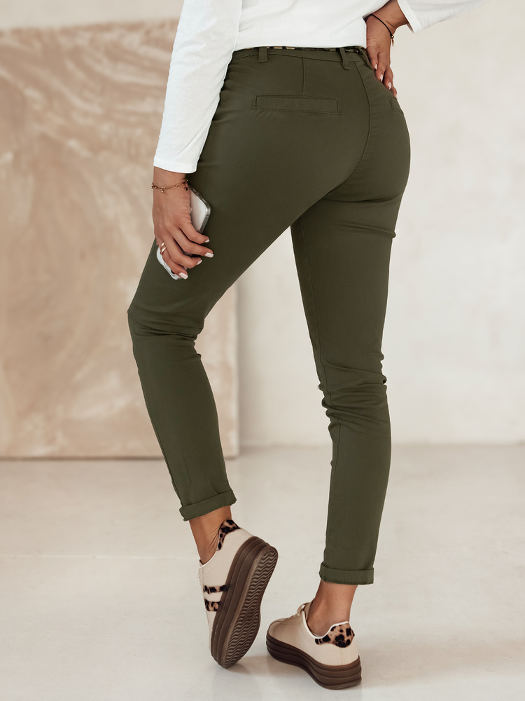 Spodnie damskie CHARMYOU jeansowe z paskiem oliwkowe Dstreet