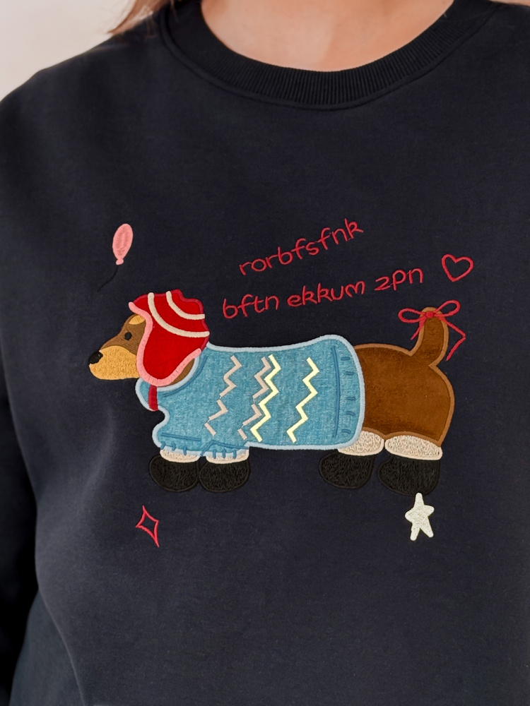 Bluza damska oversize z haftem DOGSWEETY granatowa Dstreet