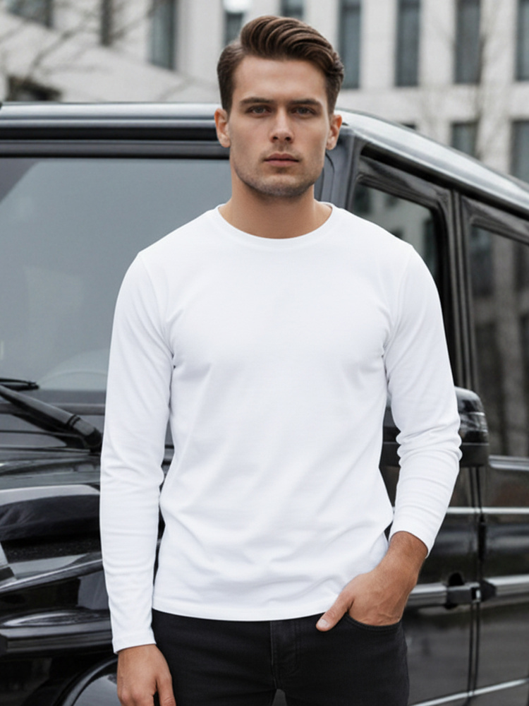 Pánske biele tričko s dlhým rukávom