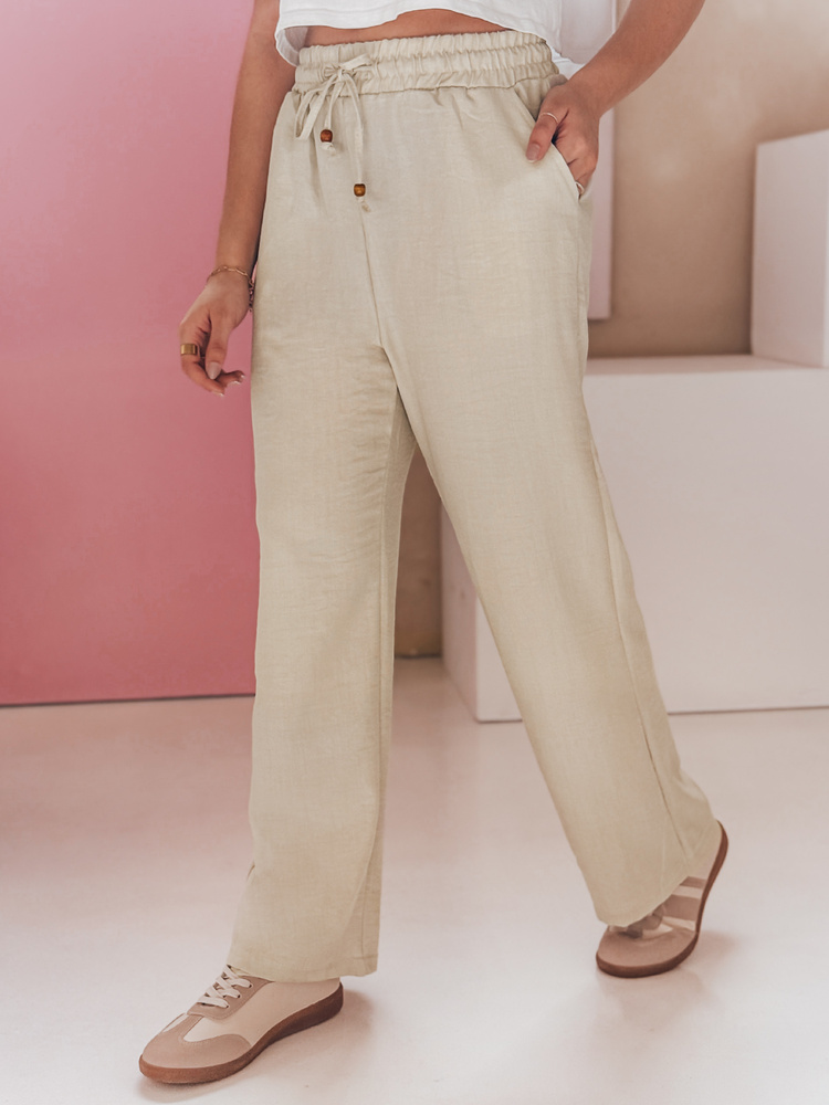 Spodnie damskie materiałowe wide leg LINESSA khaki Dstreet