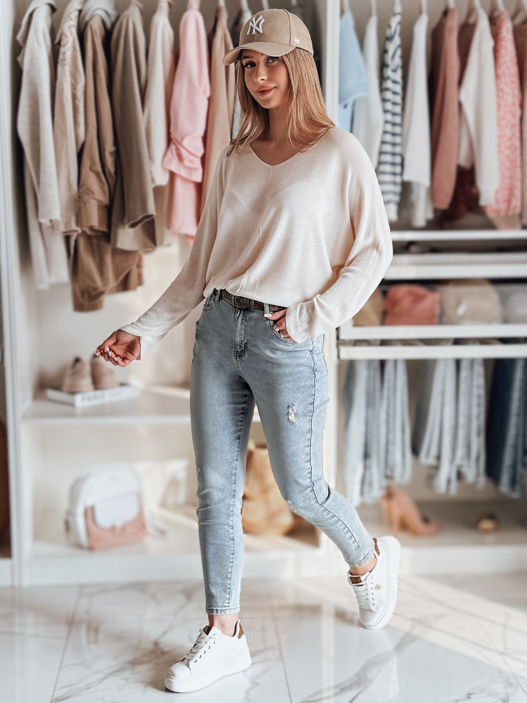 Spodnie damskie jeansowe slim fit z paskiem MIXFELL niebieskie Dstreet